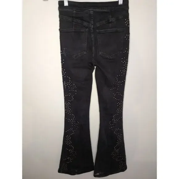 Free people love forever cowgirl studded embellished gray denim flare jeans 25 - Picture 7 of 13